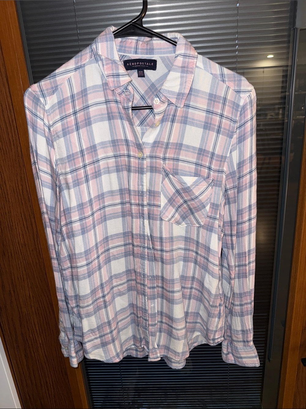Aeropostale Pink and White Plaid Button-Down Shirt